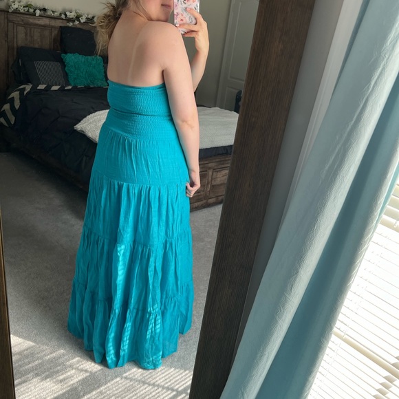 Blue Strapless Ruffle Maxi Dress - Picture 3 of 6